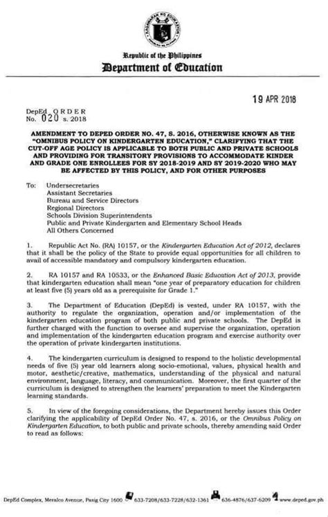DepEd Order No. 20 S. 2018 .